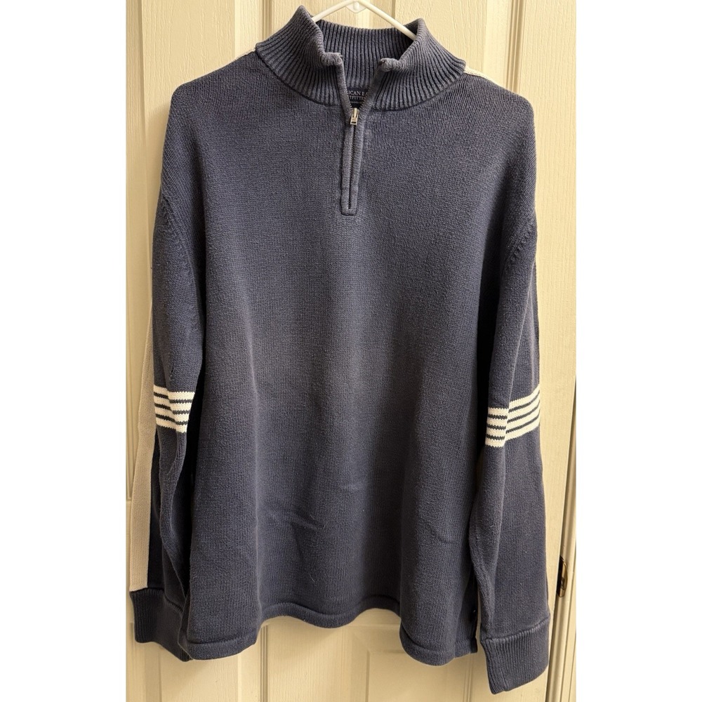 American Eagle Mens SWEATER Navy ‎ 1/4 Zip High Neck 2XL 100% Cotton
